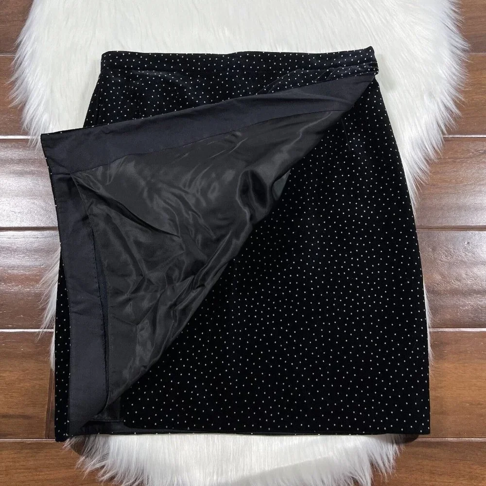 Theory Size 4 Black White Polka Dot Velvet‎ Pleated Wrap Skirt